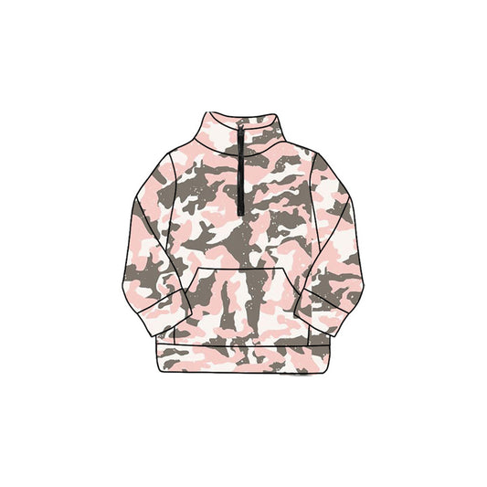 preorder GT1178 Girls Boutique Pink Camouflage Yoga Zip-Up Collar Long Sleeve Top 202508