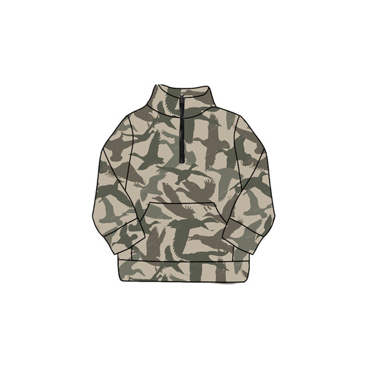 preorder GT1179 Girls Boutique Duck Hunting Gray Green Yoga Zip-Up Collar Long Sleeve Top 202508