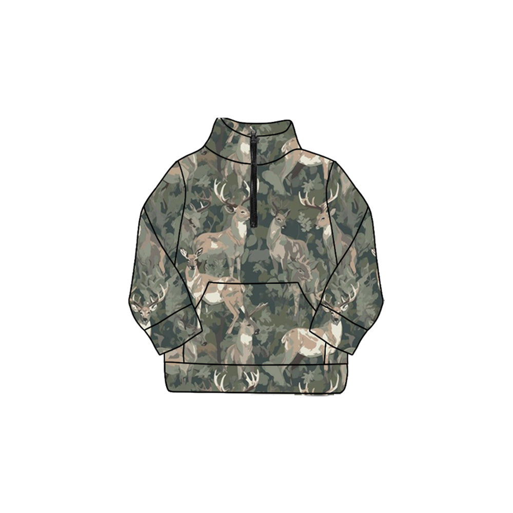 preorder GT1180 Girls Boutique Deer Hunting Gray Green Yoga Zip-Up Collar Long Sleeve Top 202508