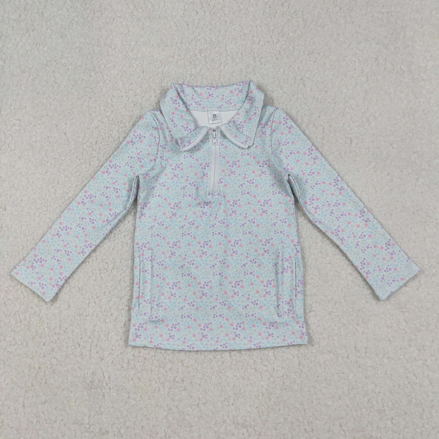 GT1182 Zip up Collar Floral Long Sleeve Girls Yoga Top 202510 RTS