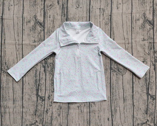GT1182 Zip up Collar Floral Long Sleeve Girls Yoga Top 202510 RTS