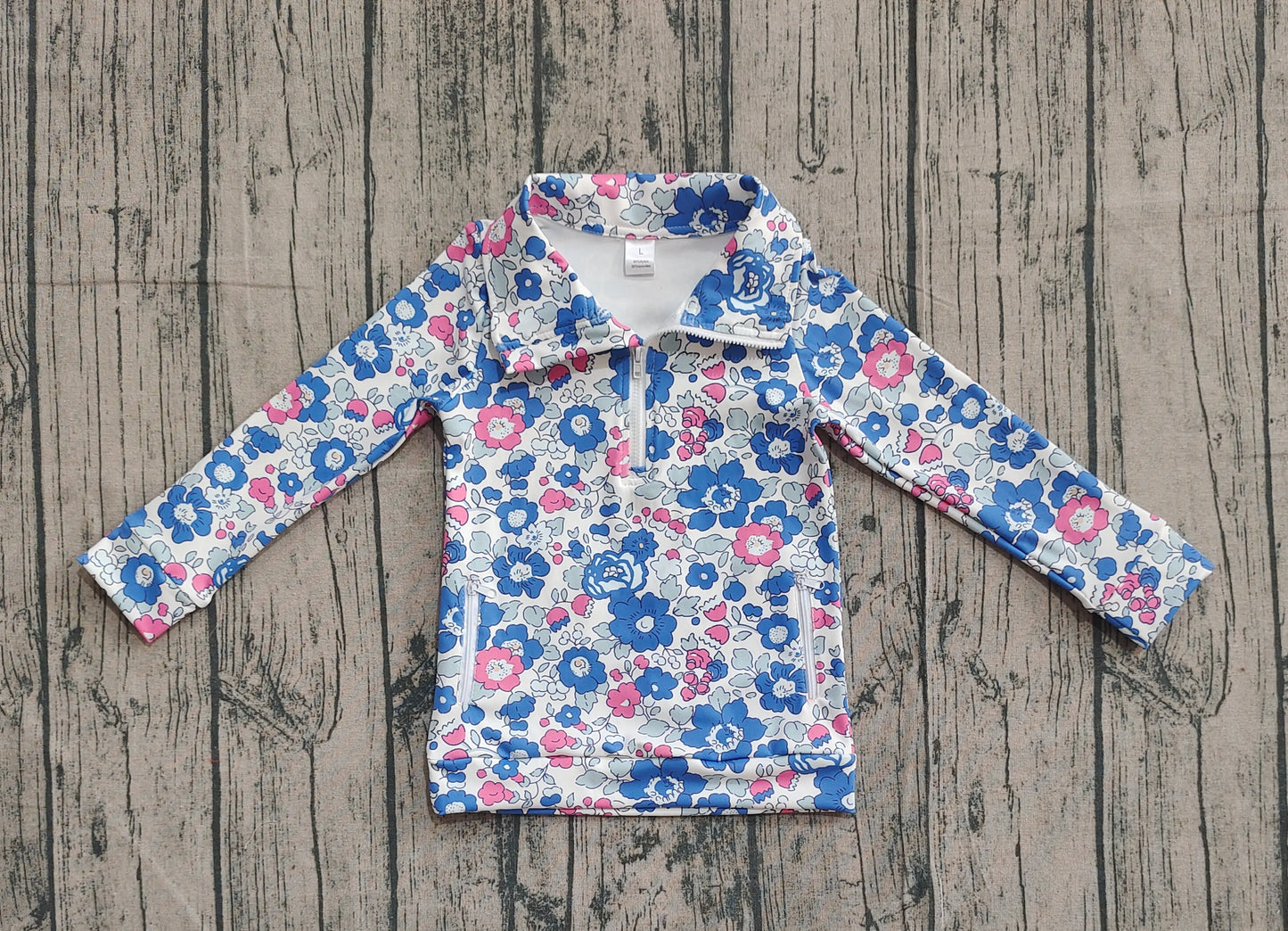 GT1192 Floral Blue Yoga Zip-Up Collar Long Sleeve Top 202510 RTS