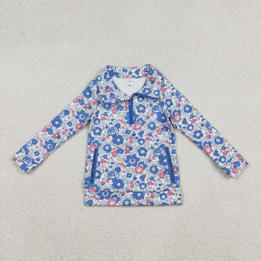 GT1192 Floral Blue Yoga Zip-Up Collar Long Sleeve Top 202510 RTS