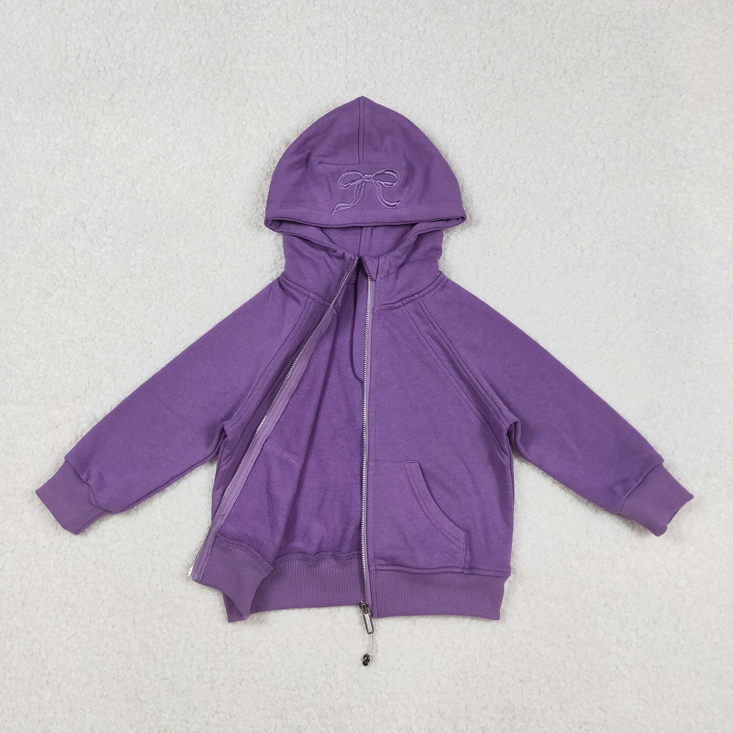 Free Shipping Over $100 GT1202 Embroidered Bows Purple Zip up Collar Long Sleeve Girls Autumn Winter Tops