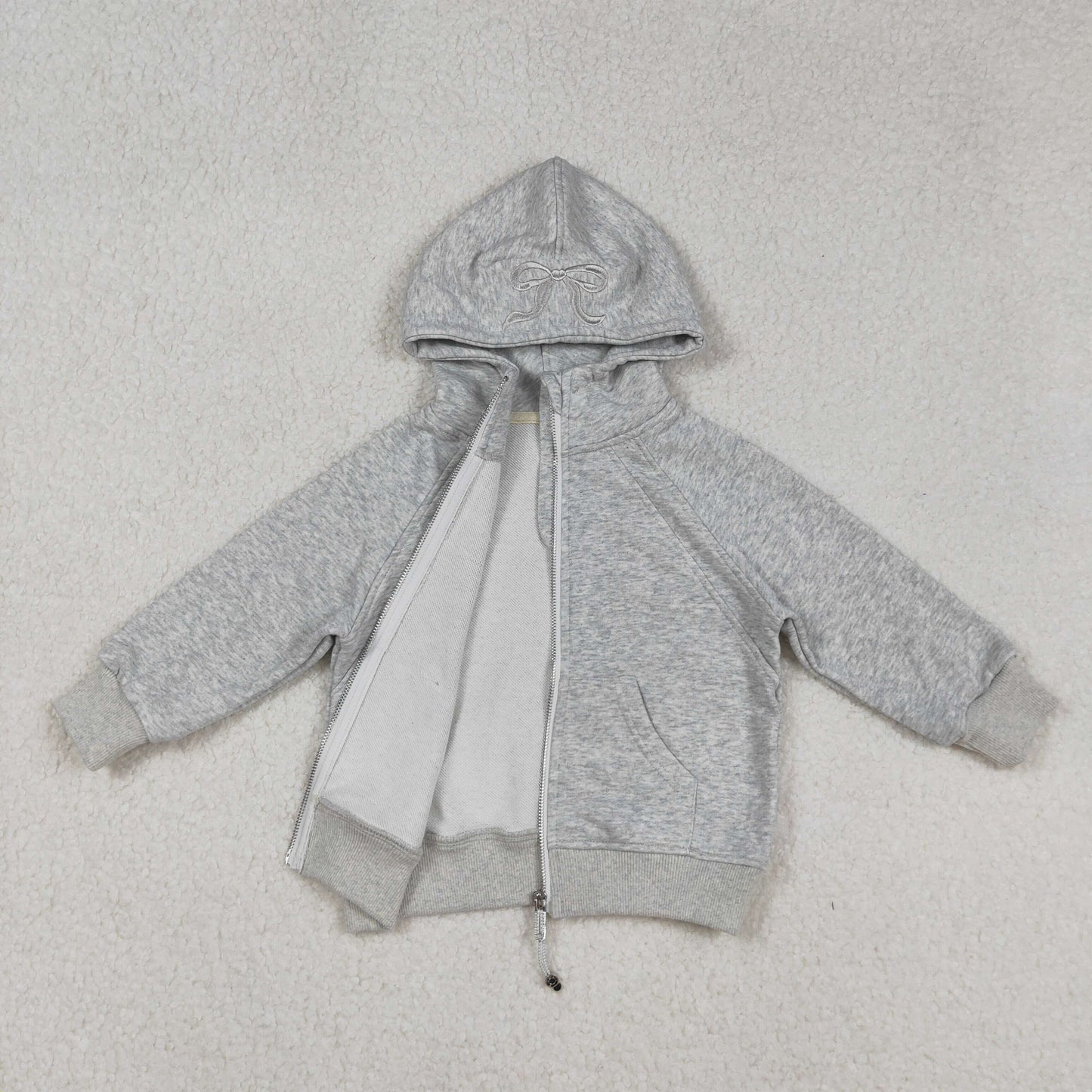 Free Shipping Over $100 GT1204 Embroidered Bows Gray Zip up Collar Long Sleeve Girls Autumn Winter Tops