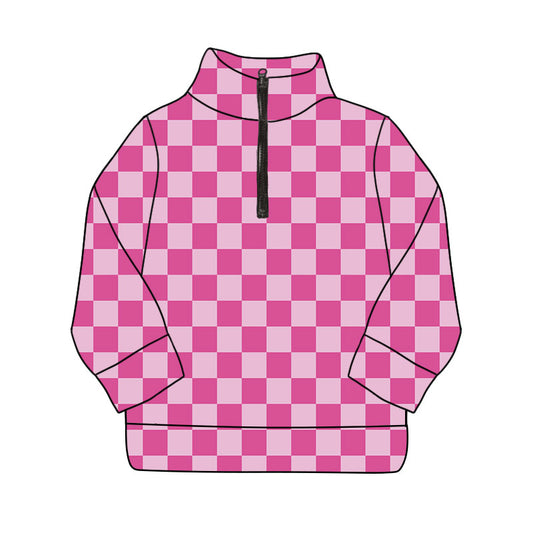 MOQ 8 Preorder GT1209 Rose Red Plaid Zip up Collar Long Sleeve Girls Yoga Tops 202509