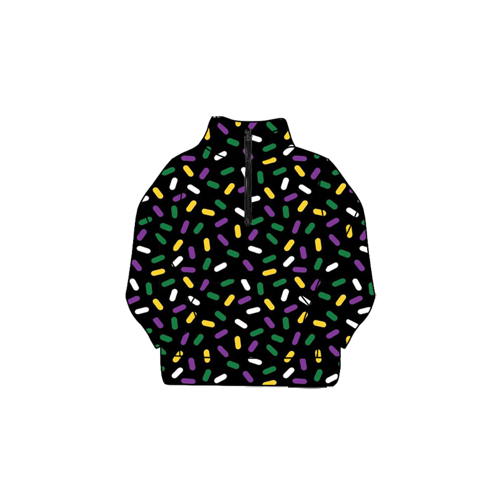 MOQ 8 Preorder GT1220 Mardi Gras Ice Cream Drip Clothes Zip up Collar Long Sleeve Girls Yoga Tops 202509