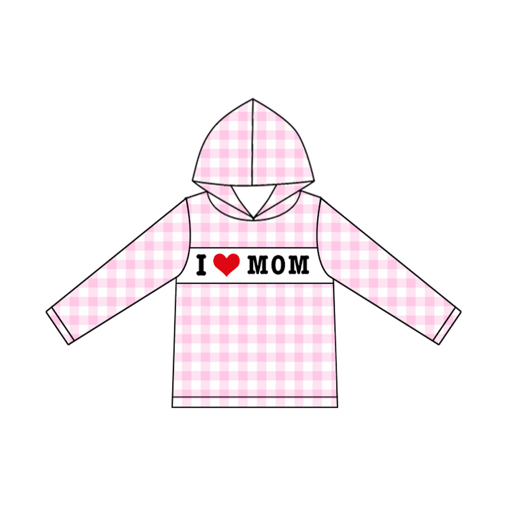 MOQ 8 preorder GT1228 I Love Mom Plaid Hooded Long Sleeve Girls Top 202509 Sibling