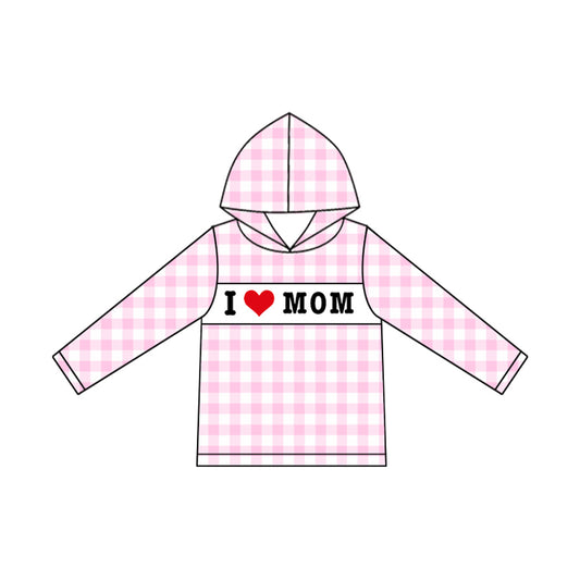 MOQ 8 preorder GT1228 I Love Mom Plaid Hooded Long Sleeve Girls Top 202509 Sibling