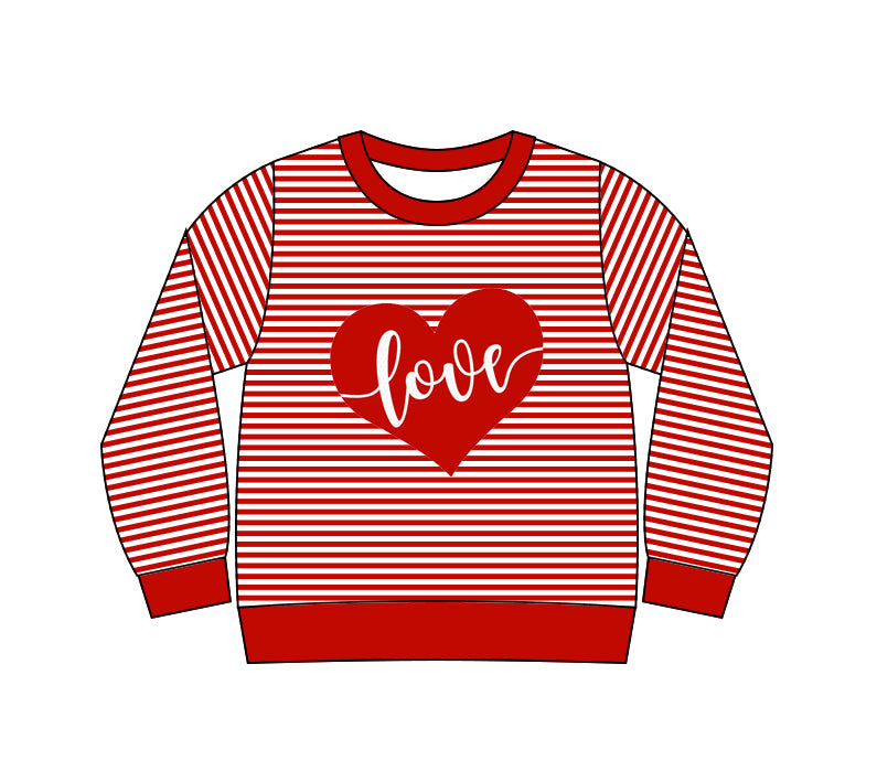 MOQ 8 preorder GT1234 Valentine's Day Love Red Stripe Long Sleeve Girls Top 202509 Sibling