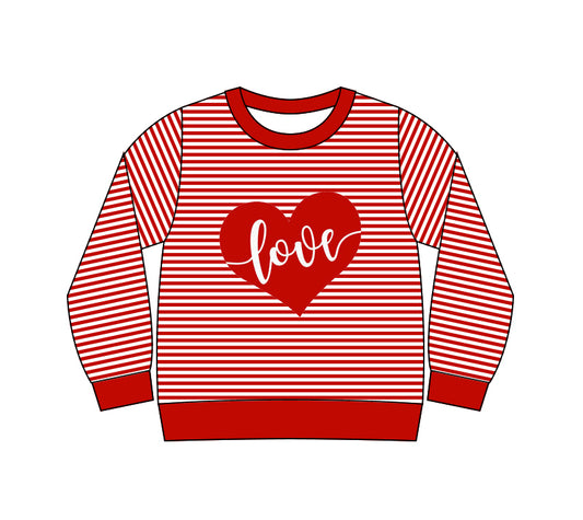 MOQ  8 preorder GT1234 Valentine's Day Love Red Stripe Long Sleeve Girls Top 202509 Sibling