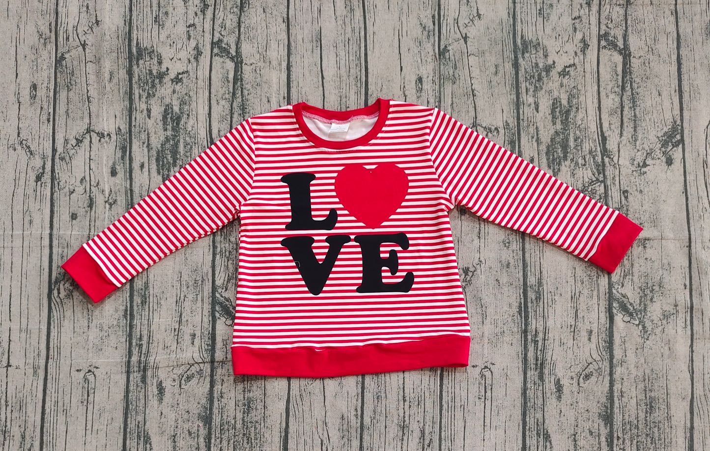 GT1235-XS-3XL Valentine's Day Love Red Stripe Long Sleeve Girls Top 202510 RTS Sibling