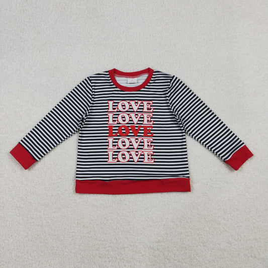 GT1237-XS-3XL Valentine's Day Love Black Stripe Long Sleeve Girls Top 202510 RTS Sibling