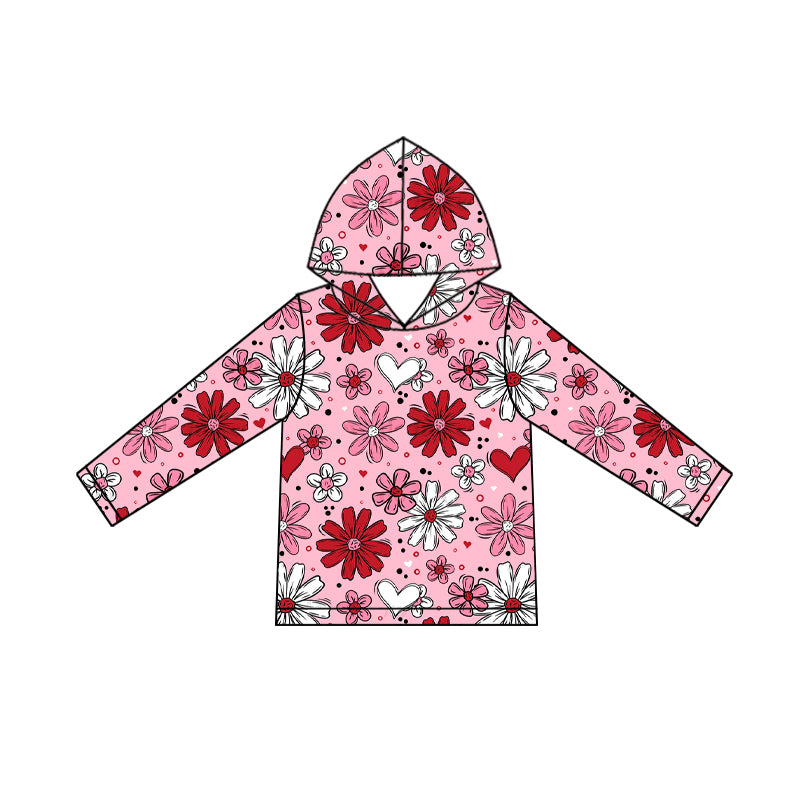 MOQ 8 preorder GT1239 Valentine's Day Love Flower Hooded Long Sleeve Girls Top 202509
