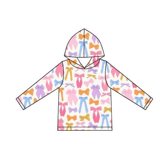 MOQ 8 preorder GT1241 Colored Bows Hooded Long Sleeve Girls Top 202509