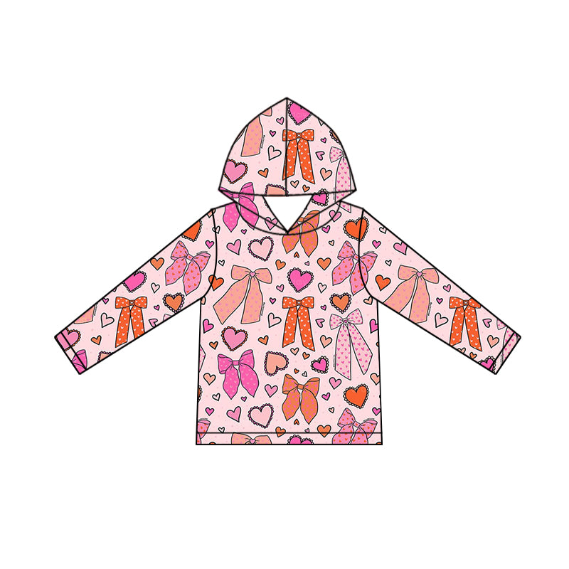 MOQ 8 preorder GT1244 Valentine's Day Bows Love Hooded Long Sleeve Girls Top 202509