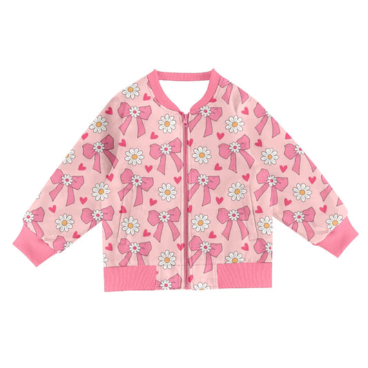 MOQ 8 preorder GT1247 Bows Love Flower Pink Zipper Long Sleeve Girls Top 202509