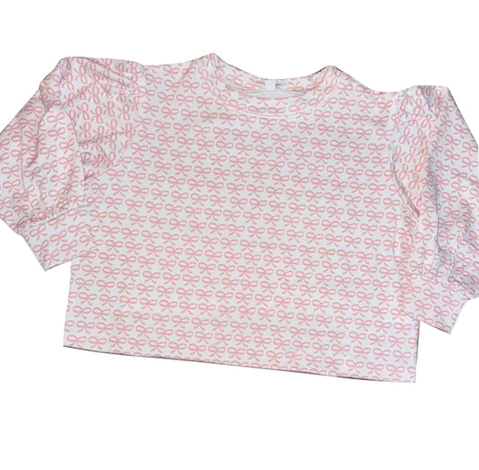 MOQ 8 Preorder GT1249 Bows Pattern Pink Long Sleeve Girls Yoga Tops 202509