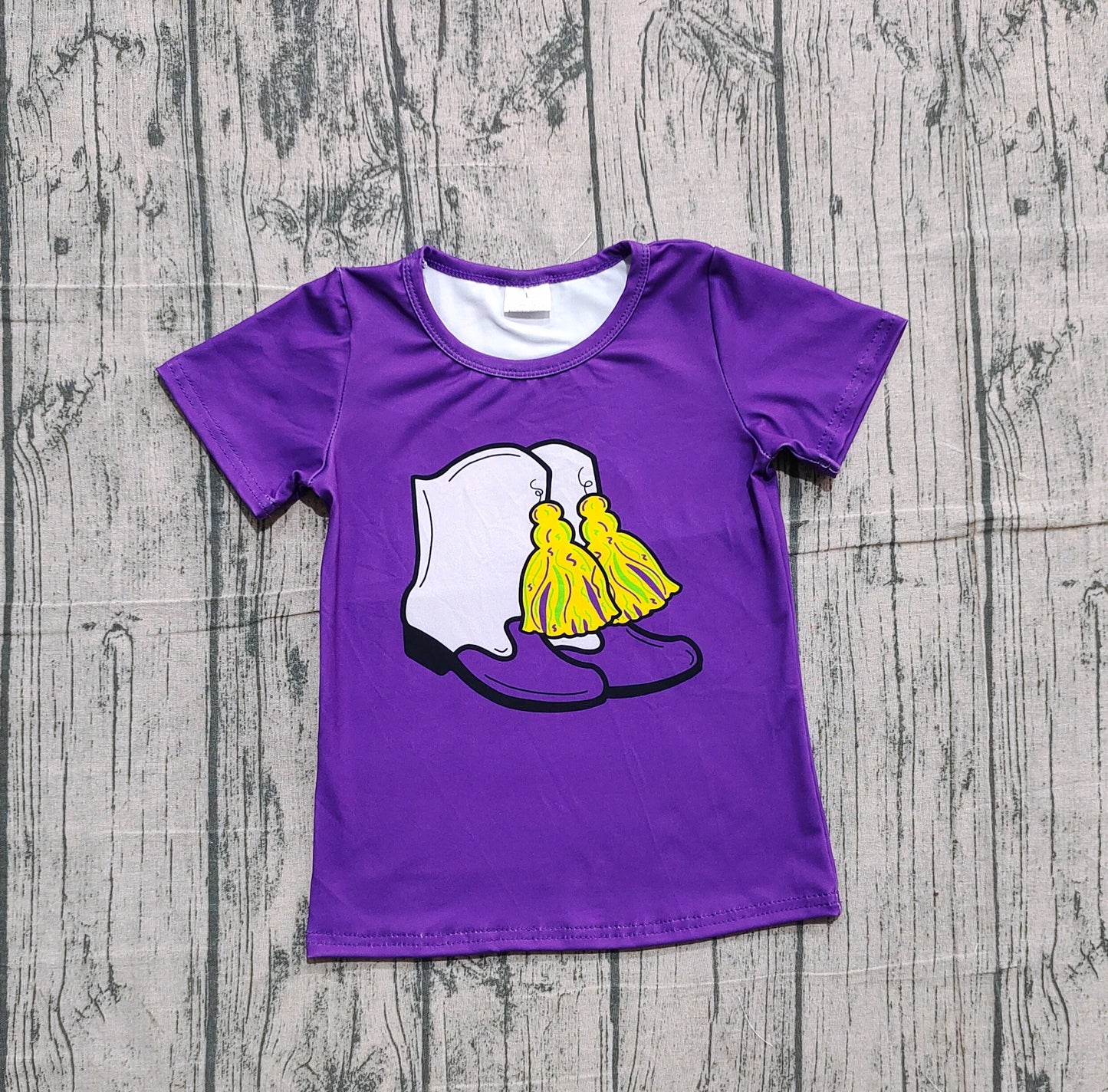 GT1254 Mardi Gras Boots Purple Short Sleeve Girls Top 202510 RTS