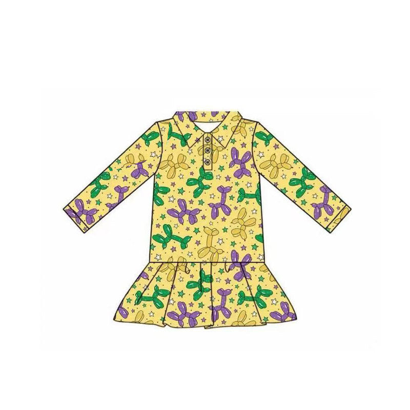 MOQ 8 preorder GT1261 Mardi Gras Yellow Polo Long Sleeve Girls Ruffle Top 202509
