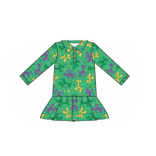 MOQ  8 preorder GT1262 Mardi Gras Green Polo Long Sleeve Girls Ruffle Top 202509