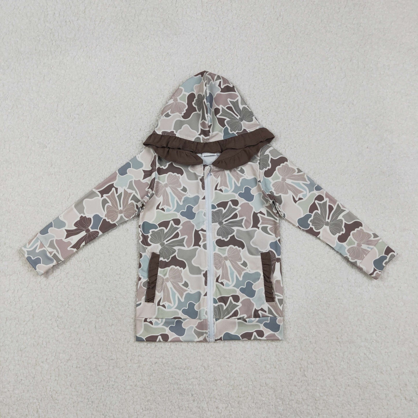 GT1263-XS-3XL Bows Camouflage Ruffle Hooded Zipper Long Sleeve Girls Top 202511 RTS