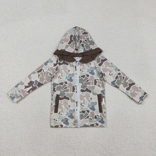 GT1263-XS-3XL Bows Camouflage Ruffle Hooded Zipper Long Sleeve Girls Top 202511 RTS