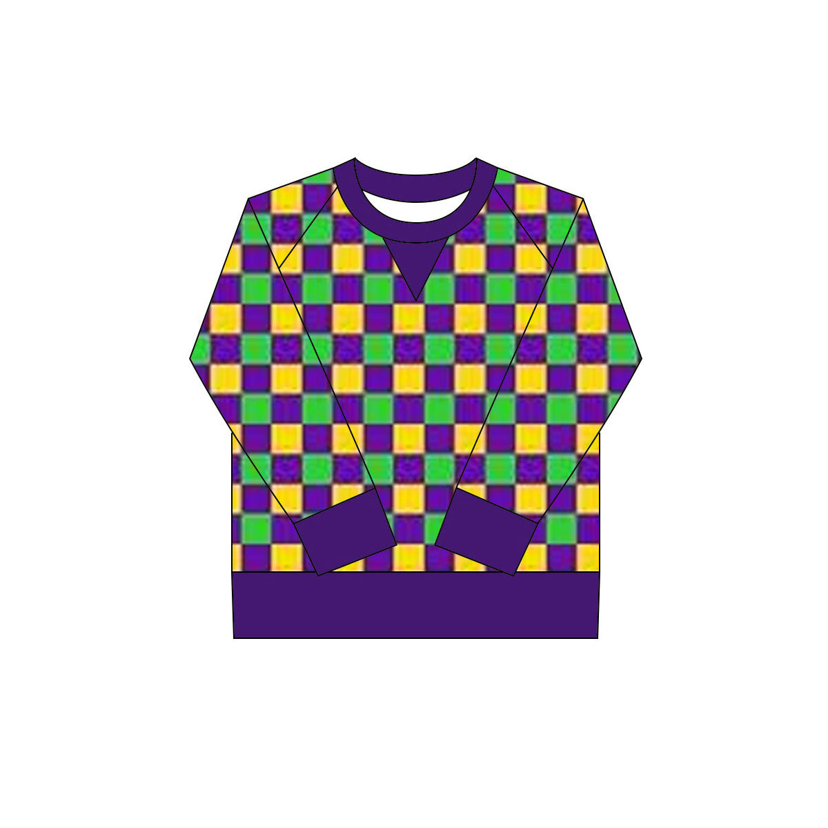 MOQ 8 Preorder GT1264 Mardi Gras Purple Plaid Long Sleeve Girls Yoga Tops 202509