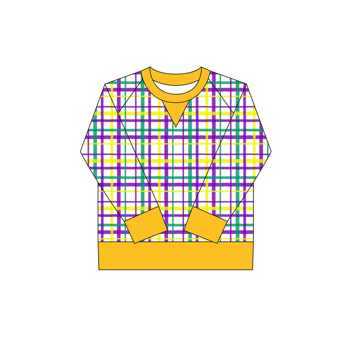MOQ 8 Preorder GT1265 Mardi Gras Yellow Plaid Long Sleeve Girls Yoga Tops 202509