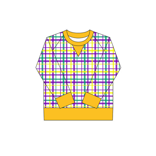 MOQ 8 Preorder GT1265 Mardi Gras Yellow Plaid Long Sleeve Girls Yoga Tops 202509