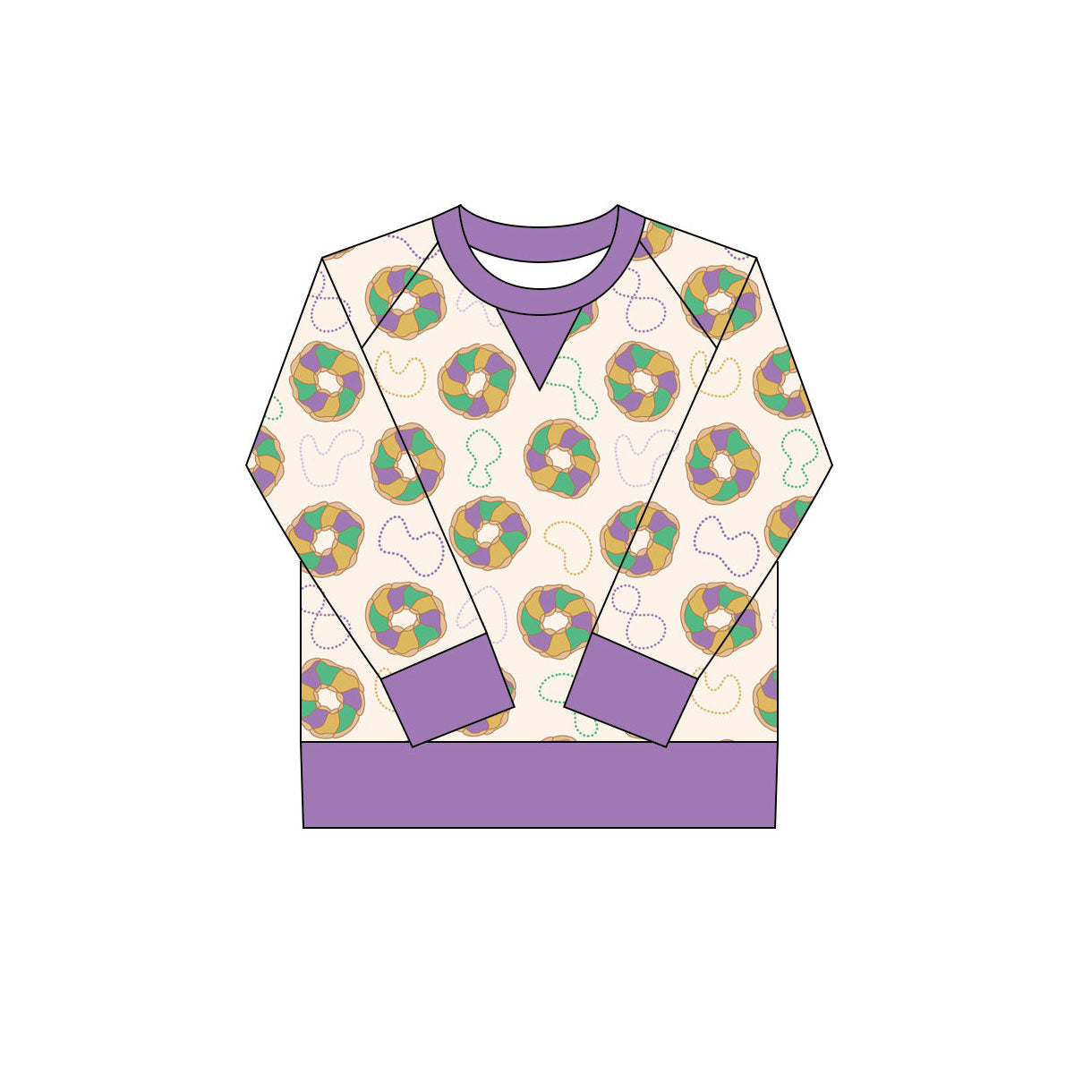 MOQ 8 Preorder GT1266 Mardi Gras Necklace Donut Long Sleeve Girls Yoga Tops 202509