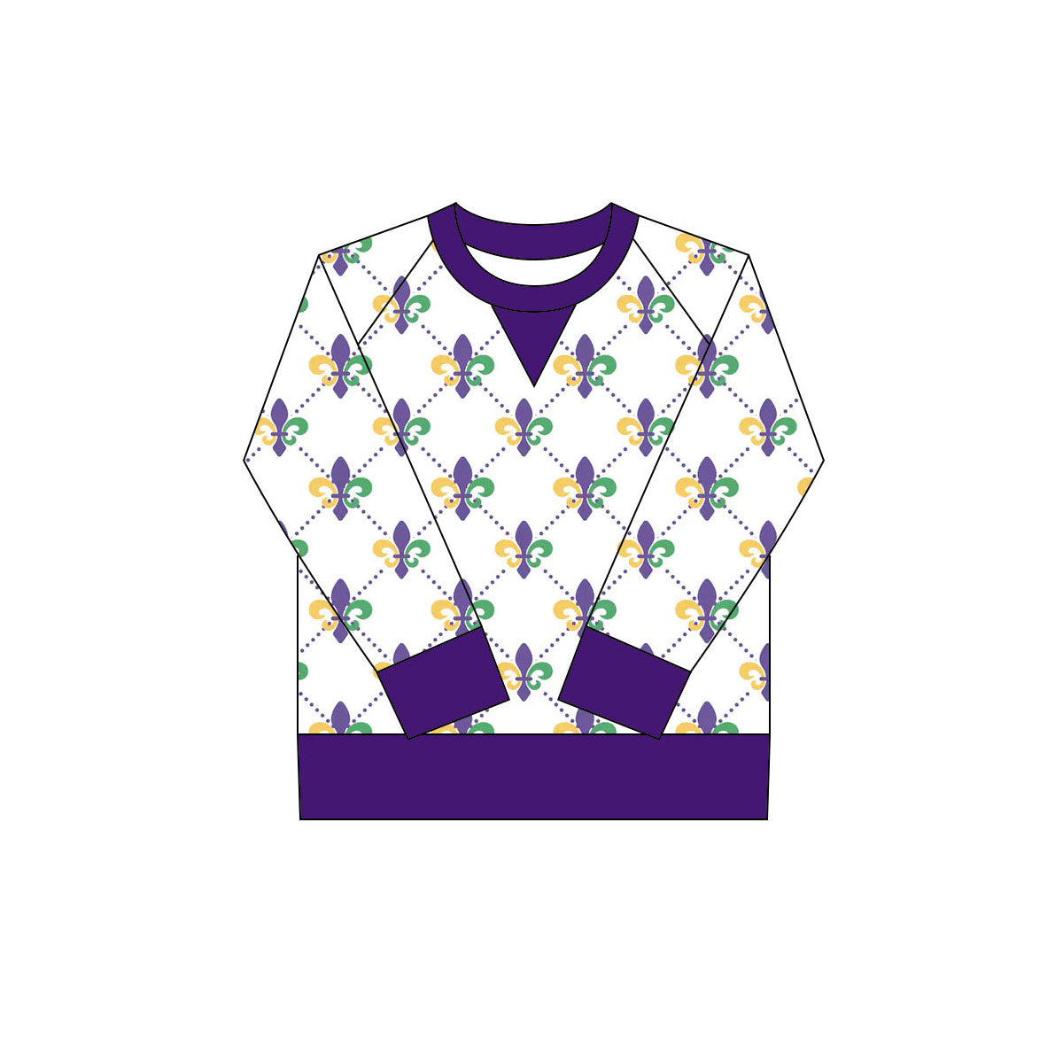 MOQ 8 Preorder GT1267 Mardi Gras Polka Dot Plaid Purple Long Sleeve Girls Yoga Tops 202509