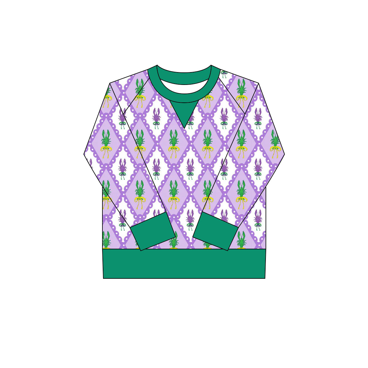 MOQ 8 Preorder GT1268 Mardi Gras Crayfish Plaid Long Sleeve Girls Yoga Tops 202509