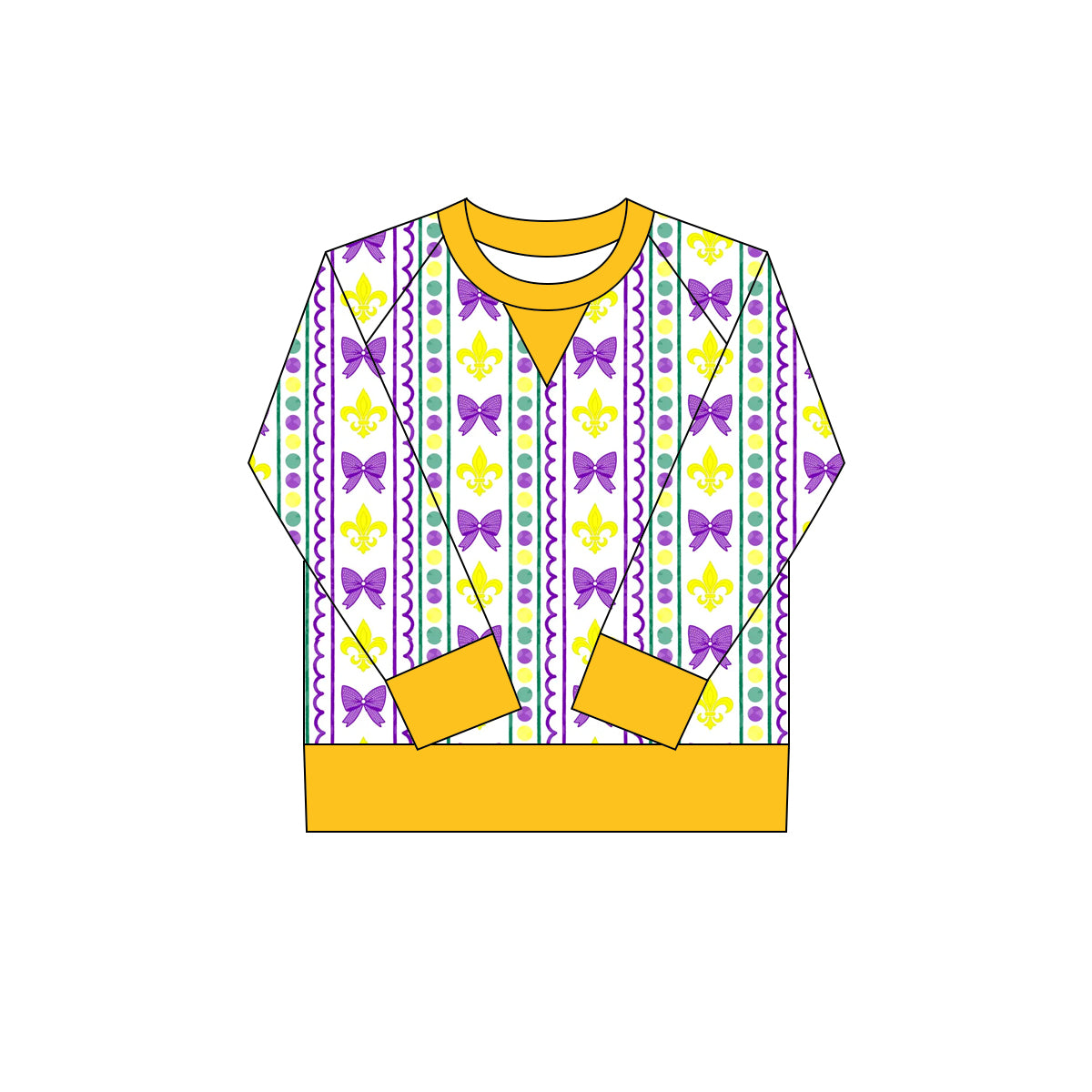 MOQ 8 Preorder GT1269 Mardi Gras Bow Pattern Wavy Striped Long Sleeve Girls Yoga Tops 202509