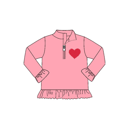 MOQ 8 preorder GT1271 Valentine's Day Love Pink Red Zip up Collar Long Sleeve Girls Top 202509