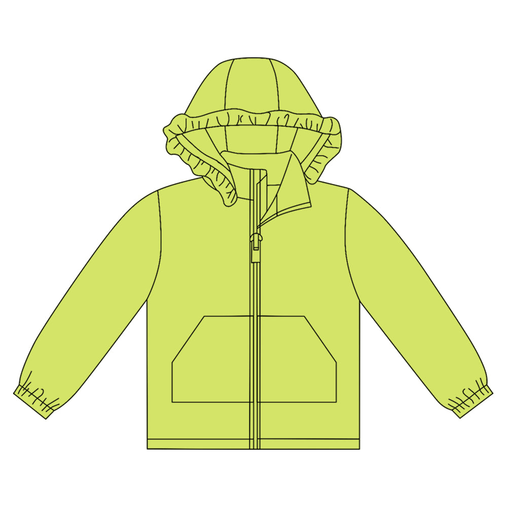 MOQ 8 preorder GT1274 Solid Grass Green Ruffle Hooded Zipper Long Sleeve Girls Top 202509