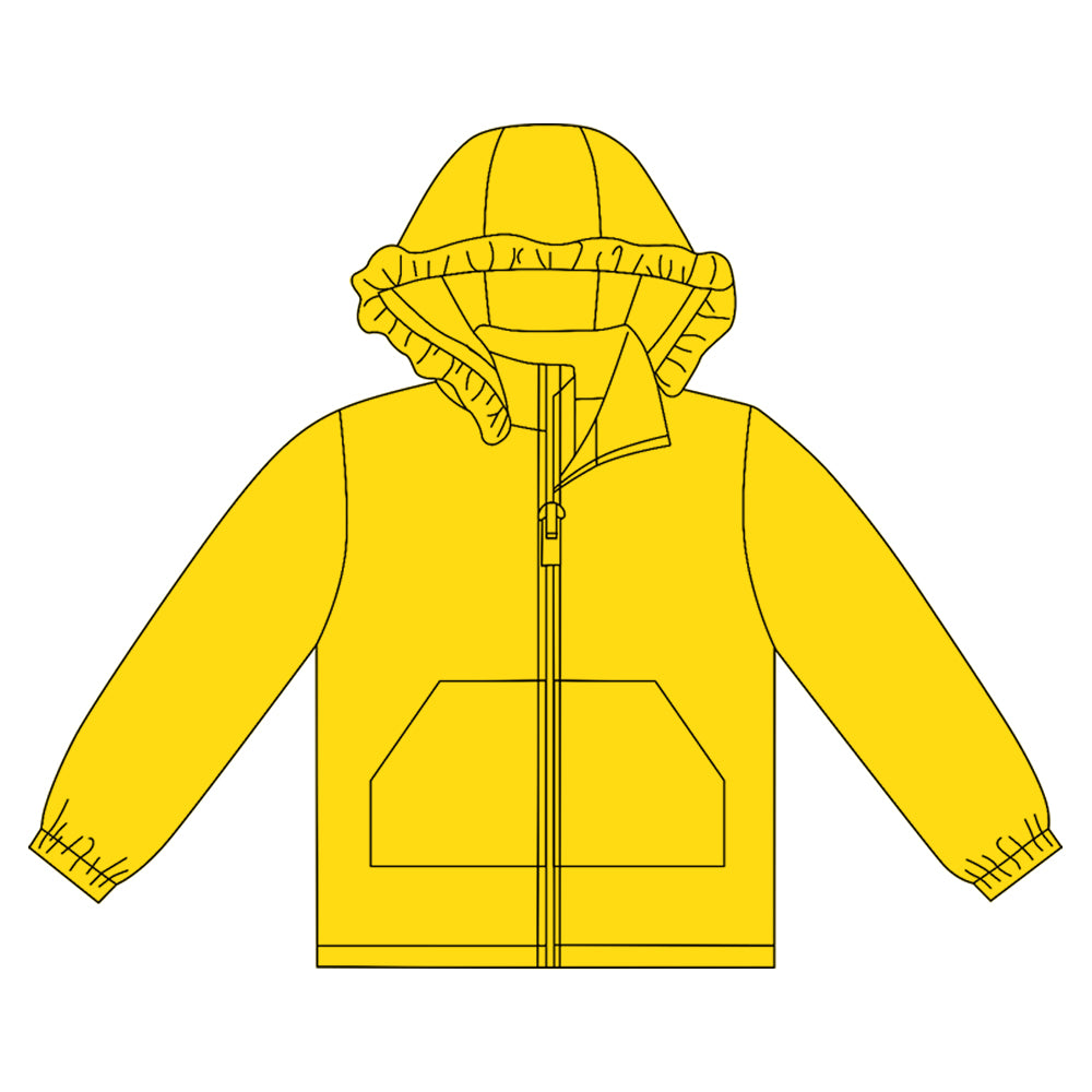 MOQ 8 preorder GT1277 Solid Yellow Ruffle Hooded Zipper Long Sleeve Girls Top 202509