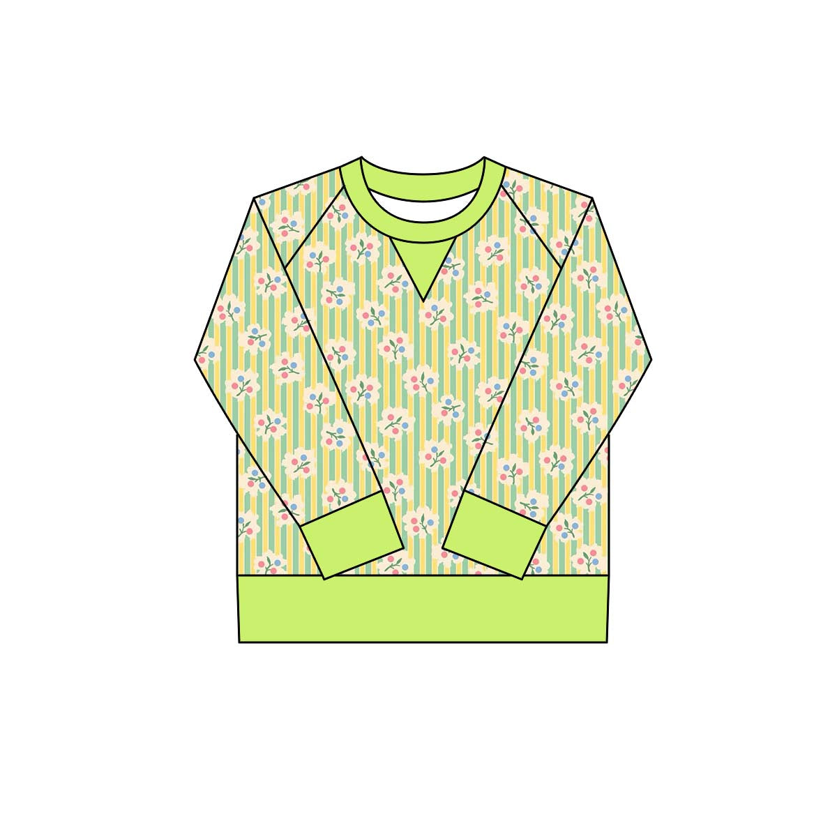 MOQ 8 Preorder GT1293 Flower Stripe Grass Green Long Sleeve Girls Yoga Tops 202510