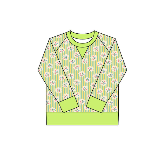 MOQ 8 Preorder GT1293 Flower Stripe Grass Green Long Sleeve Girls Yoga Tops 202510