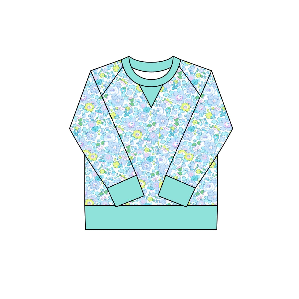 MOQ 8 Preorder GT1294 Floral Blue Green Long Sleeve Girls Yoga Tops 202510