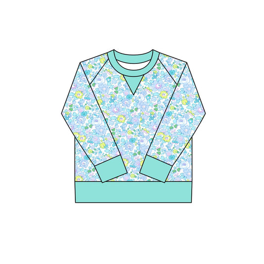 MOQ 8 Preorder GT1294 Floral Blue Green Long Sleeve Girls Yoga Tops 202510