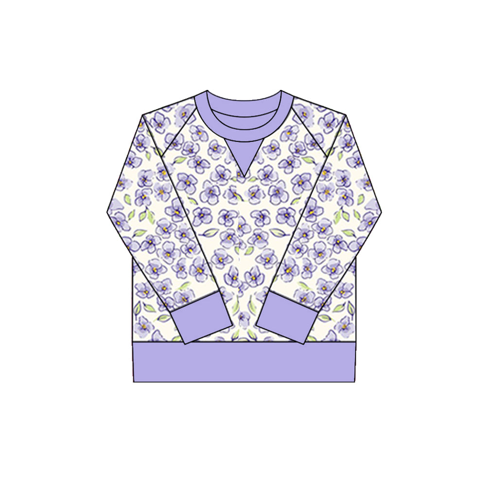 MOQ 8 Preorder GT1297 Floral Purple White Long Sleeve Girls Yoga Tops 202510
