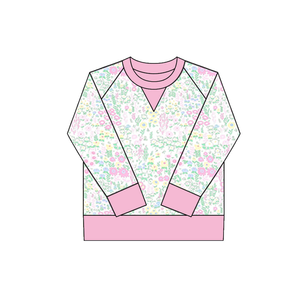 MOQ 8 Preorder GT1299 Flower Leaf Pink White Long Sleeve Girls Yoga Tops 202510