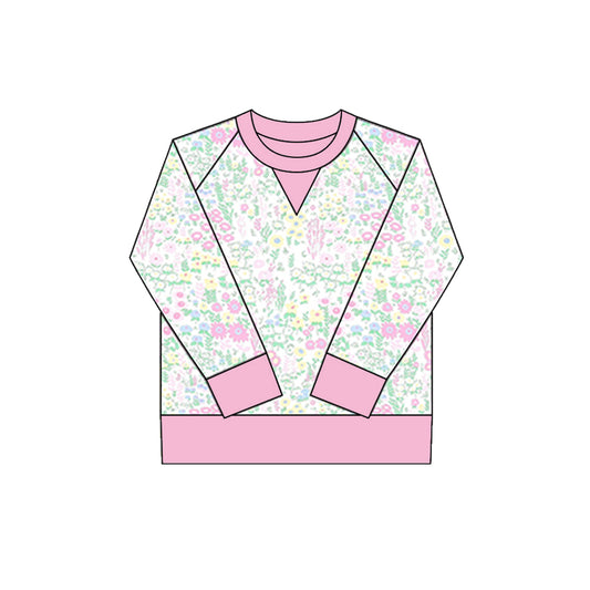 MOQ 8 Preorder GT1299 Flower Leaf Pink White Long Sleeve Girls Yoga Tops 202510