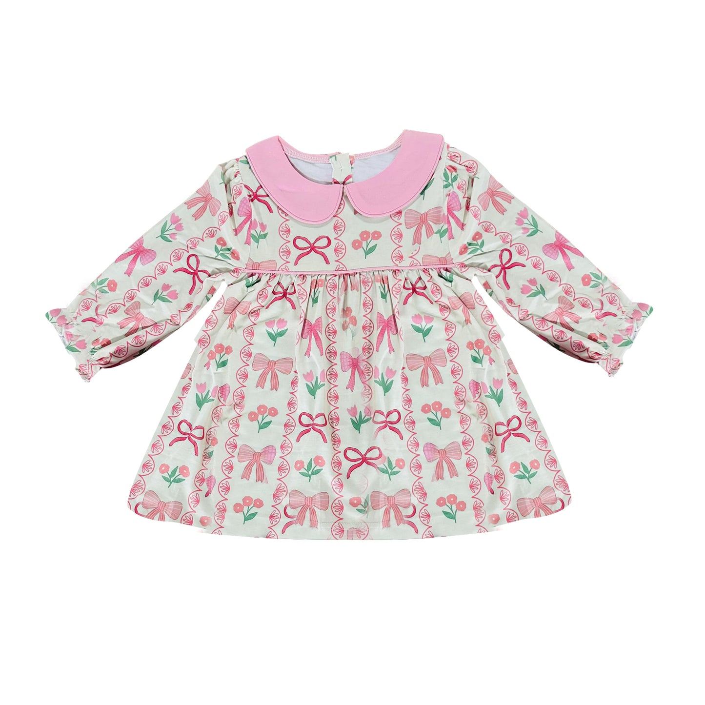 MOQ 8 Preorder GT1300 Flower Bows Pink Doll Collar Long Sleeve Girls Tops 202510