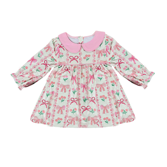 MOQ 8 Preorder GT1300 Flower Bows Pink Doll Collar Long Sleeve Girls Tops 202510