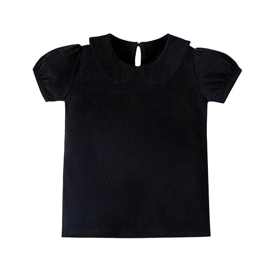 MOQ 8 Preorder GT1304 Solid Black Doll Collar Short Sleeve Girls Yoga Tops 202510