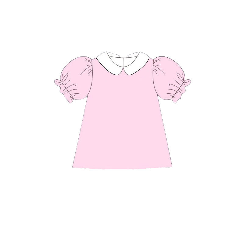 MOQ 8 Preorder GT1307 White Doll Collar Pink Puff Short Sleeve Girls Tops 202510