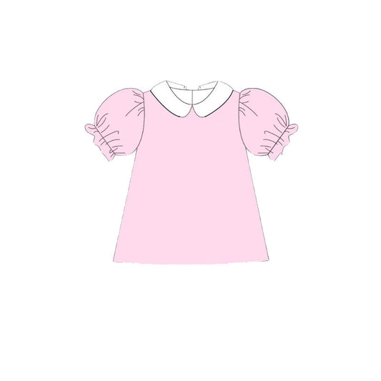 MOQ 8 Preorder GT1307 White Doll Collar Pink Puff Short Sleeve Girls Tops 202510