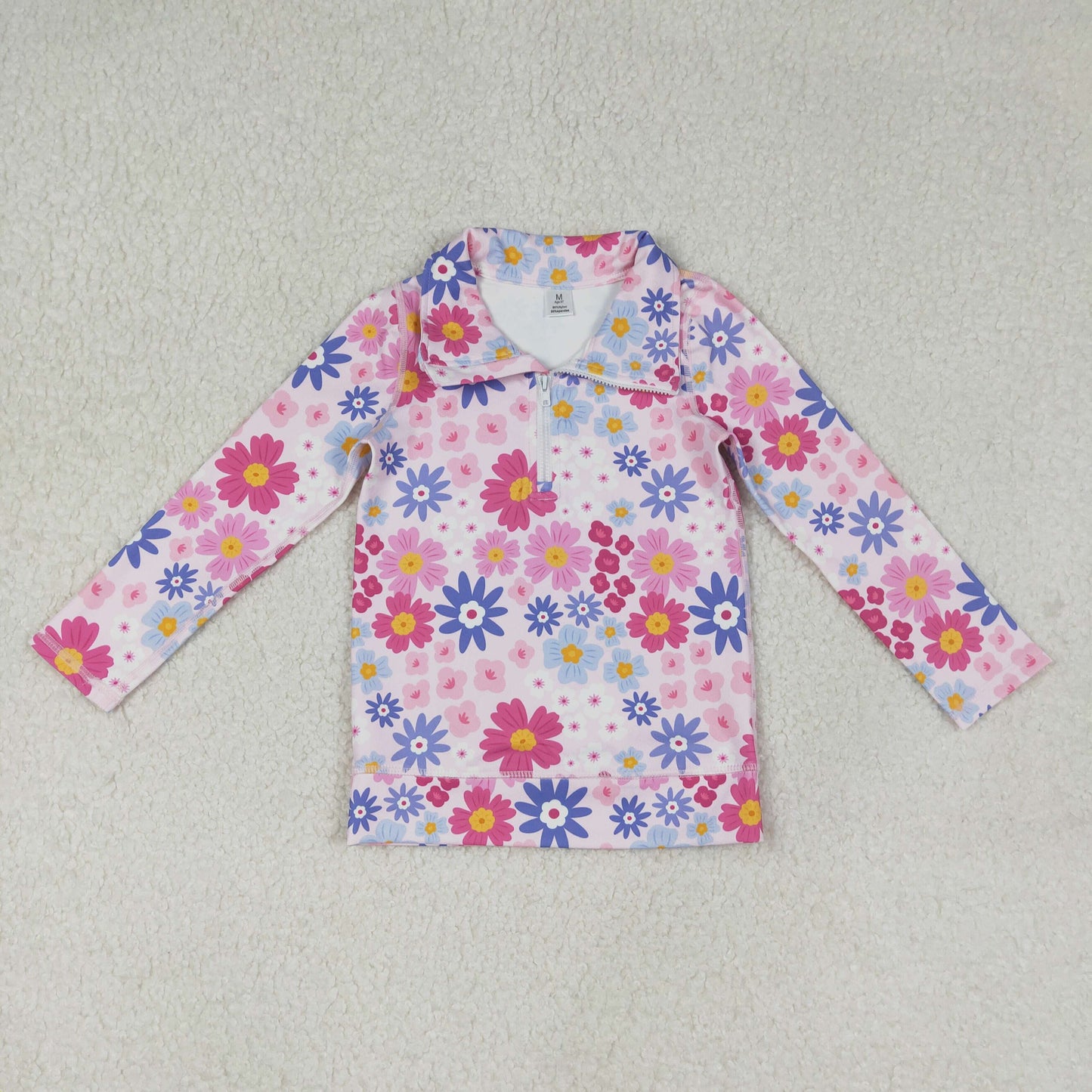 GT1373 Flower Rose Red Zipper Collar Long Sleeve Girls Yoga Tops 202512 RTS